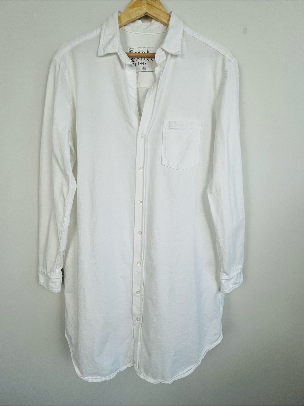 Frank & Eileen white Mary Classic long sleeve Shirtdress, medium.